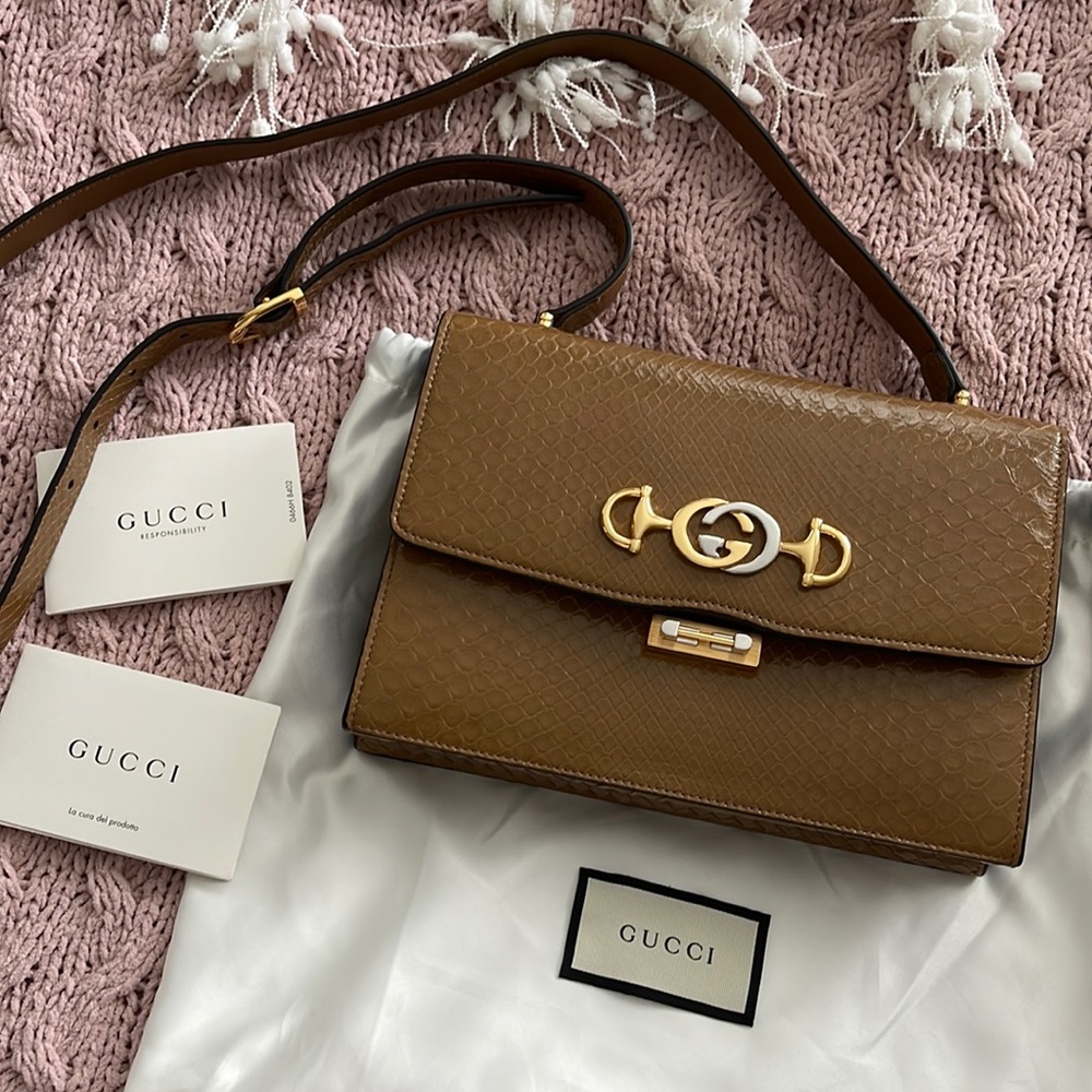 GUCCI New Zumi Beige snake skin Small Shoulder Bag